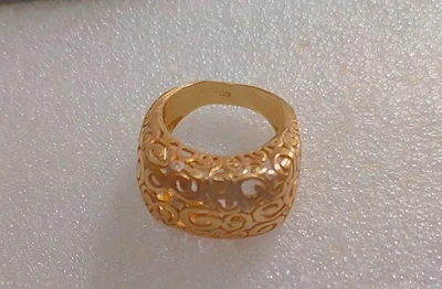 14K 纯金金金银丝雀圆顶声明戒指 尺寸 7 1/4 ((501))) — 第 1/4 张图片