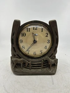 1950s Mechanical Bronze Western Horse Mantel Clock William L. Gilbert - Working - Picture 1 of 6