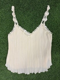 La Perla Pleated Pale Yellow Camisole Lingerie Chemise Top Babydoll Lace US 8
