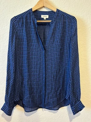 Blusa L'Agence Abotonada Bardot Cuello Banda Azul Negra 100% Seda Talla S Carrera Foto 1 de 4