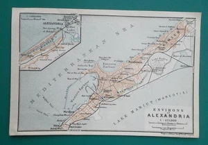 EGITTO Alessandria Piano Città + Dintorni - 1934 MAPPA BAEDEKER 4x6" 10x15 cm - Foto 1 di 1