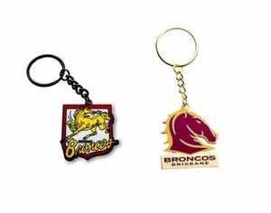 SET 2 BRISBANE BRONCOS NRL HERITAGE LOGO KEYRING & MASCOT KEYRING KEY RING - Picture 1 of 1
