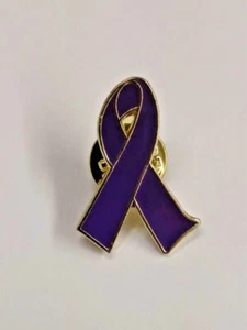 Purple Ribbon Awareness Pin Tac Crohn's Disease Fibromyalgia Lupus Cancer Gold - Picture 1 of 3