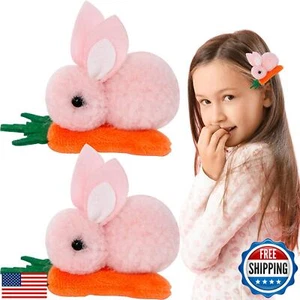 SeBneny Hair Clip Set, 2PCS Pink Cute Cartoon Rabbit Ear Hairpin Plush Bunny  - Picture 1 of 5