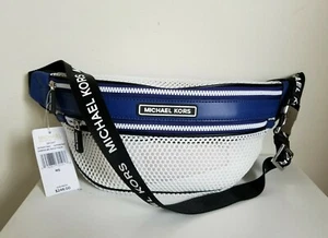MICHAEL KORS DANIKA MK LOGO DRUCK LEDER NETZ UMHÄNGETASCHE TAILLENTASCHE I LOVE IT - Bild 1 von 9