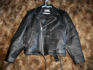 Motorcycle Mens Size 50 Black Leather Jacket - Picture 1 of 7