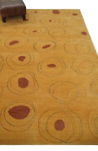 Hand knotted Gold and Red circle design 5x8 Art silk area rug - DD/OC17