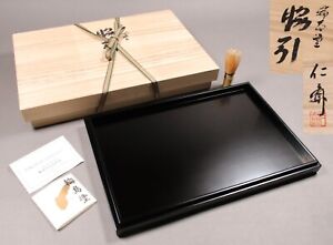 Japanese Wajima Lacquerware Wooden Tray 2pcs Tea Ceremony Sado Chado W/Box