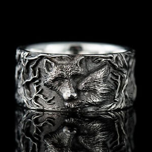 Europe America 925 Silver Engraved Black Fox Animal Women Rings Anniversary Gift