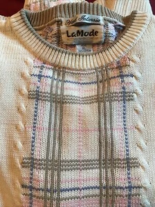 Vintage XL Hand Intarsia LaMode Active Sportswear 100% Baumwolle Karo Pullover - Bild 1 von 4