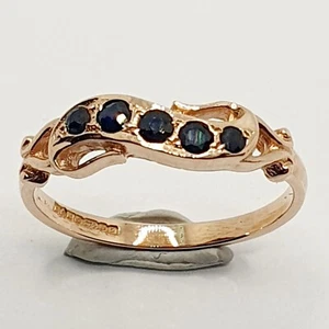 Fancy 9ct Rose Gold Sapphire Wave Half Eternity Band Ring Size L 3/4 Hallmarked - Picture 1 of 23