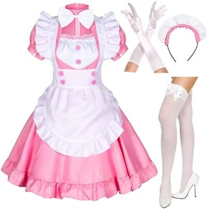 Anime Pink Lolita Maid Dress Sweet Cute Womens Girls Waitress Cosplay Costume - Picture 1 of 9