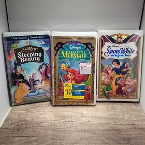 Walt Disney Masterpiece Collection Sealed VHS Snow White Sleeping Beauty Mermaid - Picture 1 of 8