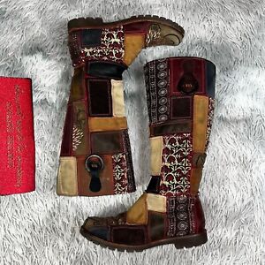 Timberland Women Global Journeys Leather Patchwork Knee Vibram High Boots US 6.5