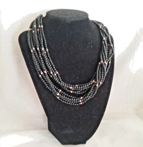 VINTAGE BLACK AND GOLD BEADED MULTI STRAND 9"LONG - Picture 1 of 5