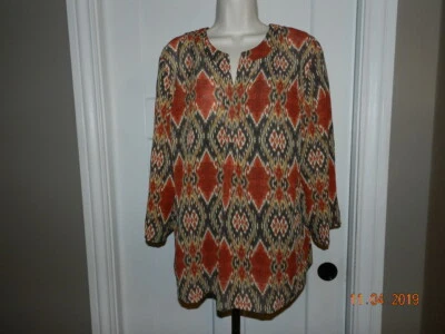 JONES WEAR 16 Women's chevron long Sleeve Blouse Shirt orange gray - Image 1 of 4