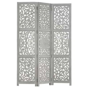 Hand carved 3 Panel Room Divider Grey 120x165 cm Solid Mango Wood - Picture 1 of 1