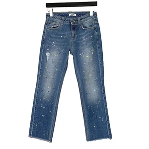 MSBM Fray Hem Paint Splatter Denim Jeans Kids 27 Blue $105 Made in Italy EUC - Picture 1 of 13