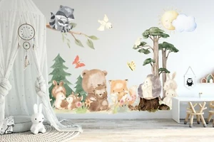 Forest animals bear Fox hedgehog Removable Nursery Wall Decal Sticker Room Gift - Foto 1 di 5