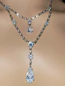 Vintage CAROLEE RHINESTONE CRYSTAL Necklace Y Teardrop SIGNED 15-18 " DISPLAY - Picture 1 of 4
