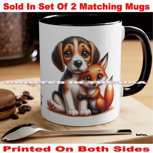 Juego de 2 tazas de café DigiPups American Foxhound cachorro perro zorro rojo amigo dibujos animados - Imagen 1 de 3