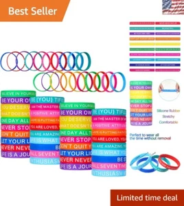 Vivid 60 Piece Silicone Wristbands with Quotes - Perfect Gifts for Any Occasion - Picture 1 of 9