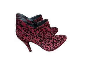 viktorianisch Ankle Boots Peter Kaiser rot schwarz Velour Leder Muster Gr. 5 - Bild 1 von 7