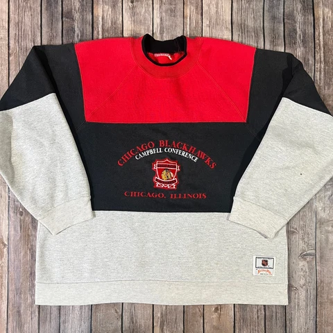 VTG Chicago Blackhawks Nutmeg Mills Embroidered Pullover Sweatshirt XL 90s Y2K Cover
