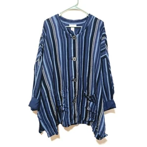 Avenue Linen Blend Button-Up Top Blue Striped Size 26/28 NWT Casual Boho - Picture 1 of 4