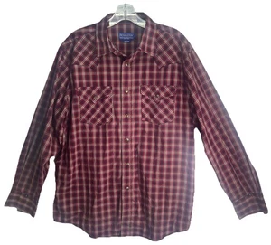 Pendleton Western Pearl Snap Red Plaid Long Sleeve Shirt Men's Size Large EUC - Picture 1 of 8
