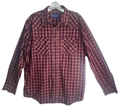 Pendleton Western Pearl Snap Red Plaid Long Sleeve Shirt Men's Size Large EUC - Image 1 of 4