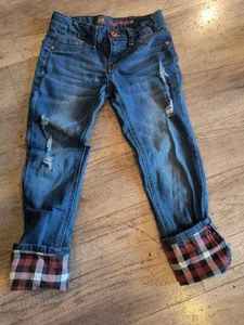 Lee Cuffed Crop Plaid Girls Jeans Size 7 - Picture 1 of 5