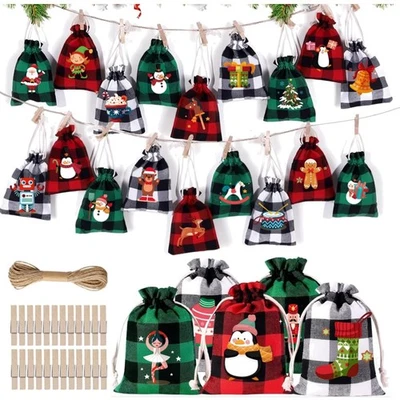 Adventskalender Jutesäcke 24 Stück Füllbar Weihnachten Bastelset wiederverwen... - Bild 1 von 4