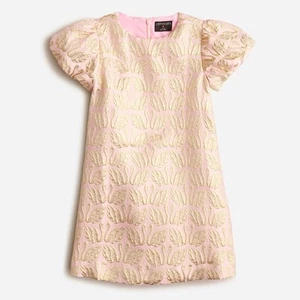 J CREW Crewcuts Jacquard Swan Dress Girls 8 Pink & Gold Puff Sleeve - Picture 1 of 6