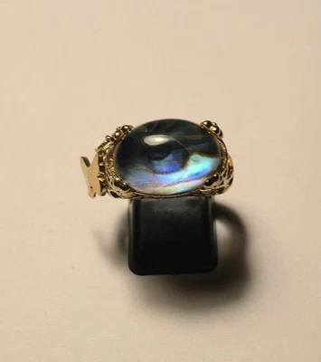 Vergoldeter Ring mit echter Abalone unter Glas Schmetterling Charm RG 56 Boho - Bild 1 von 4