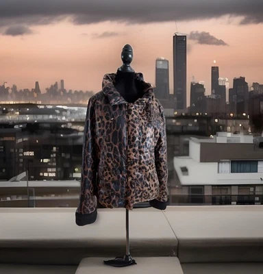Y2K Alberto Makali Leopard Vinyl Puffer Jacket XL - Paris Hilton Streetwear Glam - Image 1 of 4