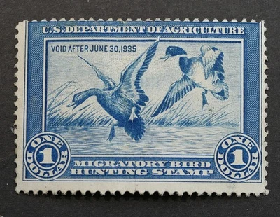 Estampilla de caza de patos federales RW1 1934 MNH OG sello de caza de aves migratorias Foto 1 de 2