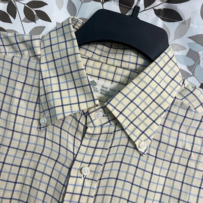 LUIGI BORRELLI Napoli Yellow Striped Plaid Cuff Fine Shirt Sz Size 16 1/2 - 42 - Image 1 of 4