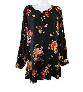 Blusa Antigua Azul Marino Para Mujer Plus 4X Negra Floral Manga Larga Camisa Cola Capricho - Imagen 1 de 9