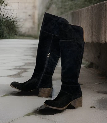 Botas por encima de la rodilla Lucky Brand Ramsden negras gamuza cuero talla 10 tacón bloque Foto 1 de 4