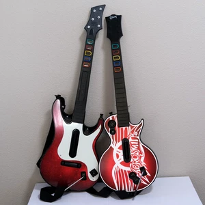 2 Red Guitar Hero Wireless PS2 PS3 NO DONGLE Gibson Les Paul Red w/ Straps Works - Picture 1 of 9