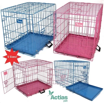 Pink Blue Dog Cage Puppy Metal Training Pet Crate Carrier XS S M L XL - Image 1 of 4