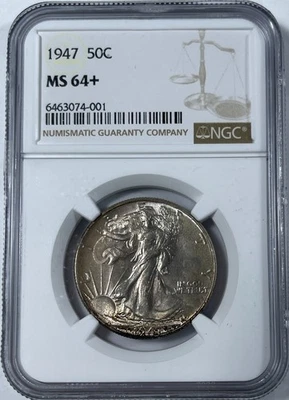 1947 Walking Liberty 50C (#17531) NGC MS64+ Fresh Holder.  Lite toning. - Image 1 of 2