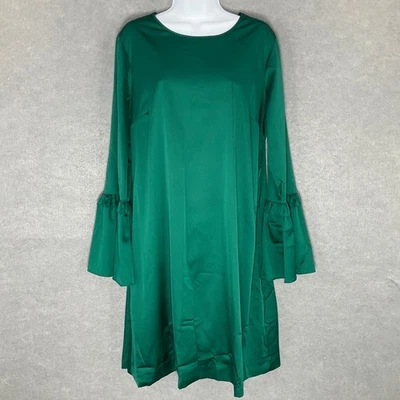 Worthington Dress Women Sz 14 Satin Green Bell Sleeve Bohemian Cocktail Party - Image 1 of 4