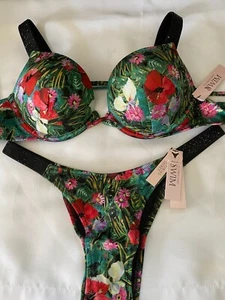 Victoria Secret Swim Set 34C Badeanzug Bikini S Glanz Träger Bombshell Brazilian - Bild 1 von 10