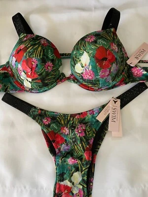 Conjunto de natação Victoria Secret 38DD biquíni maiô XL alça de brilho Bombshell brasileiro - Imagem 1 de 4
