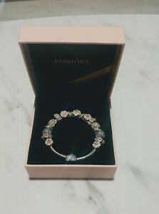 Pandora Bracelet with Pave Heart Clasp including 17 Pandora charms