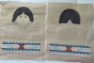 Hand Painted Needlepoint Canvas NATIVE AMERICAN GIRL Folk Art Pillow Front/Back - Picture 1 of 8