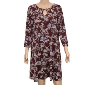 Apt.9 Women's Sz M Tunic Dress Keyhole Neck Burgundy Floral 3/4 Sleeve NWT - Picture 1 of 11