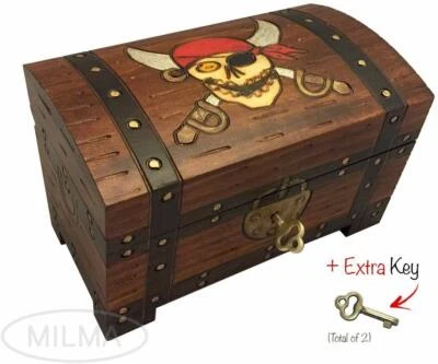 Pirate Chest Box Handmade Wood Keepsake Jewelry Box Made in Poland - Image 1 of 4